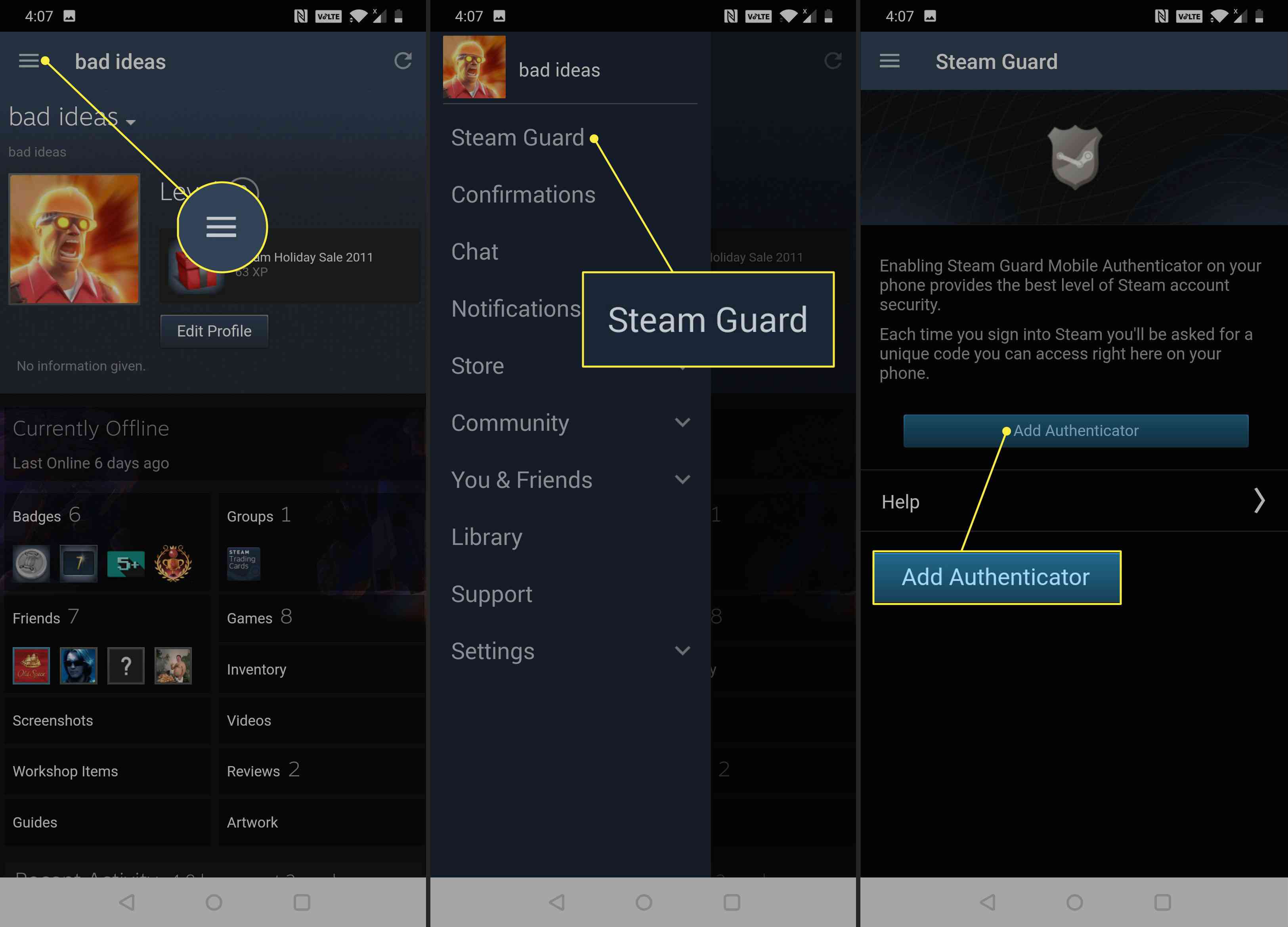 En Android-telefon som använder Steam Guard