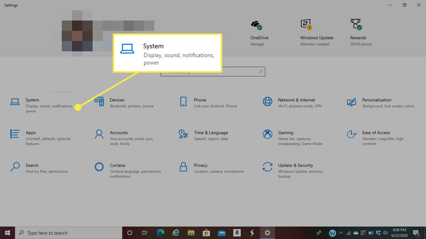 Systemets rubrik i Windows 10-inställningar