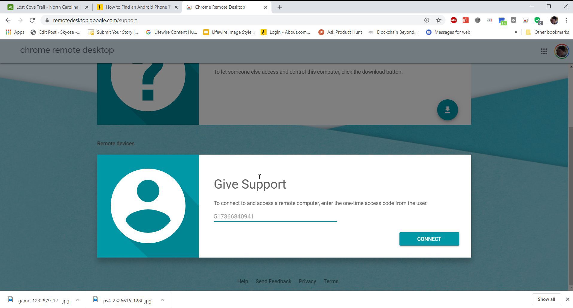 Skärmdump av Give Support på en Windows-dator