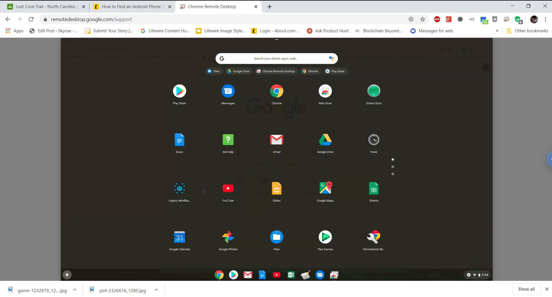 Skärmdump för fjärråtkomst till Chromebook
