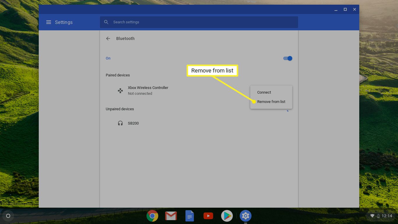 Bluetooth-inställningsmeny i Chrome OS.