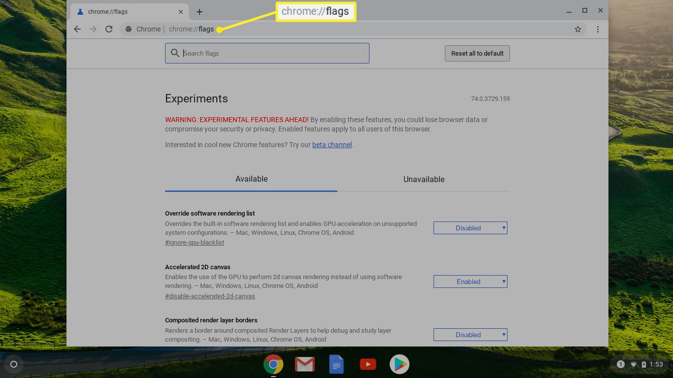 Chrome OS flaggor sida