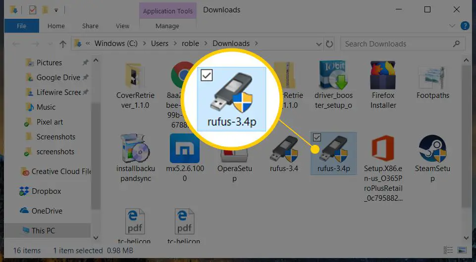 Rufus-3.4p idon i File Explorer på Windows 10