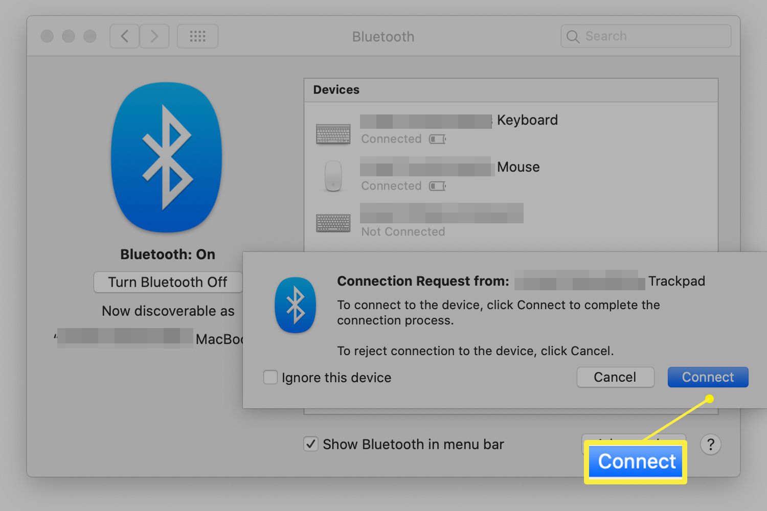 Begäran om Bluetooth-anslutning