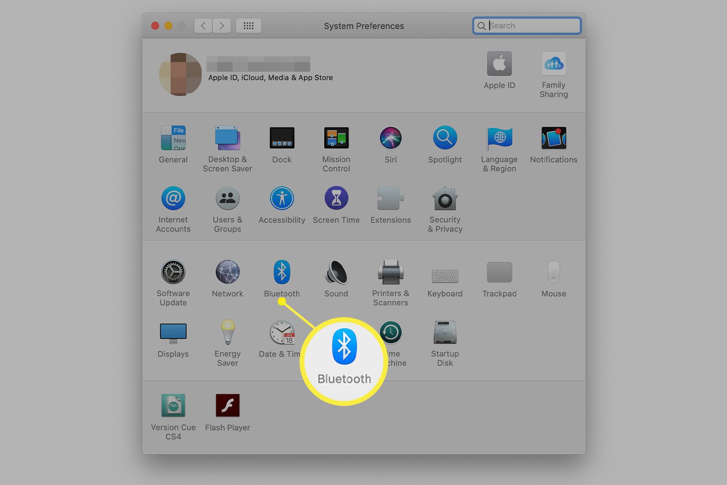 Systeminställningar som visar Bluetooth-ikonen