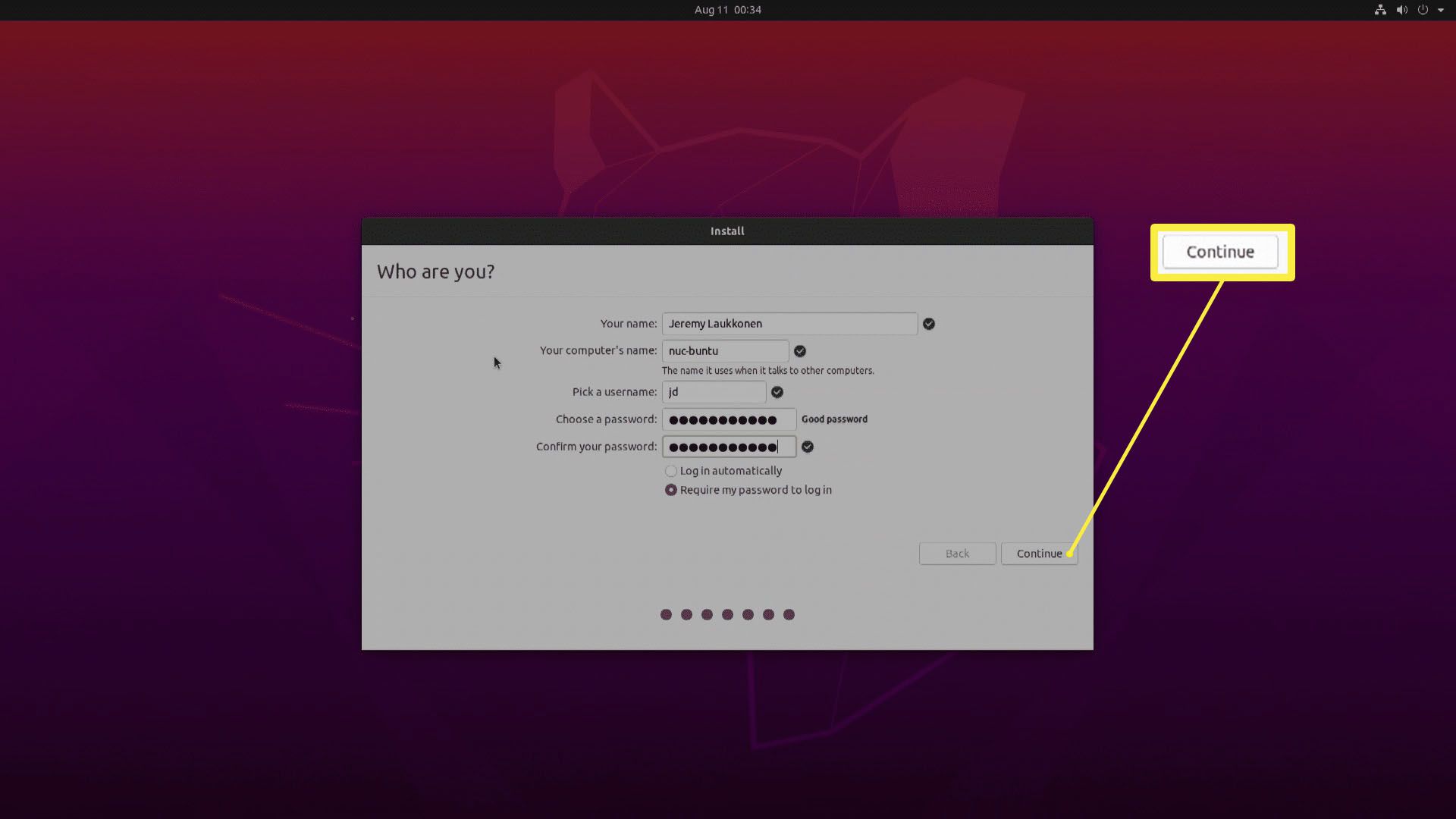 En skärmdump av installationsinställningarna för Ubuntu.