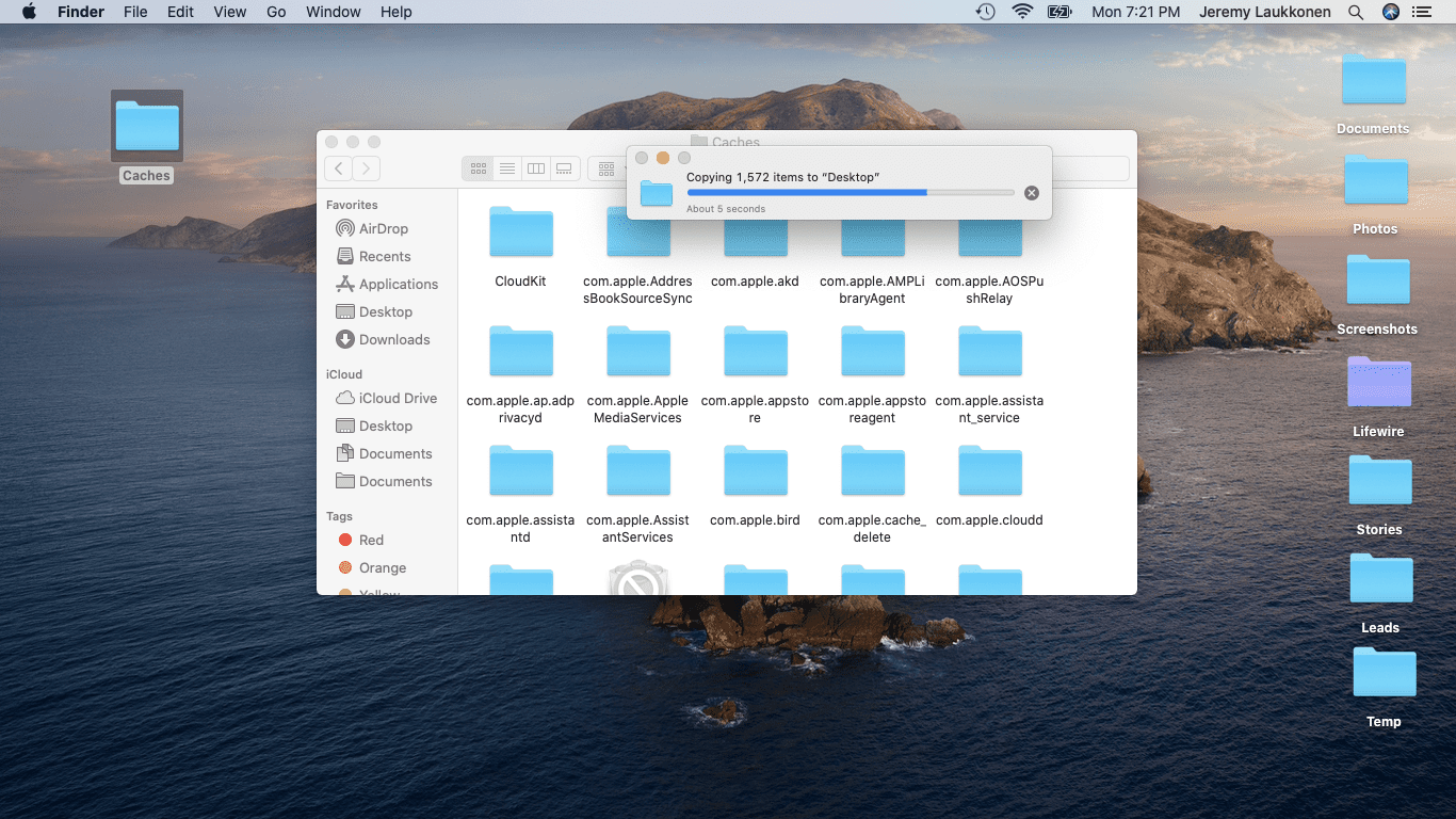 En skärmdump för att radera cachefiler på en Mac.