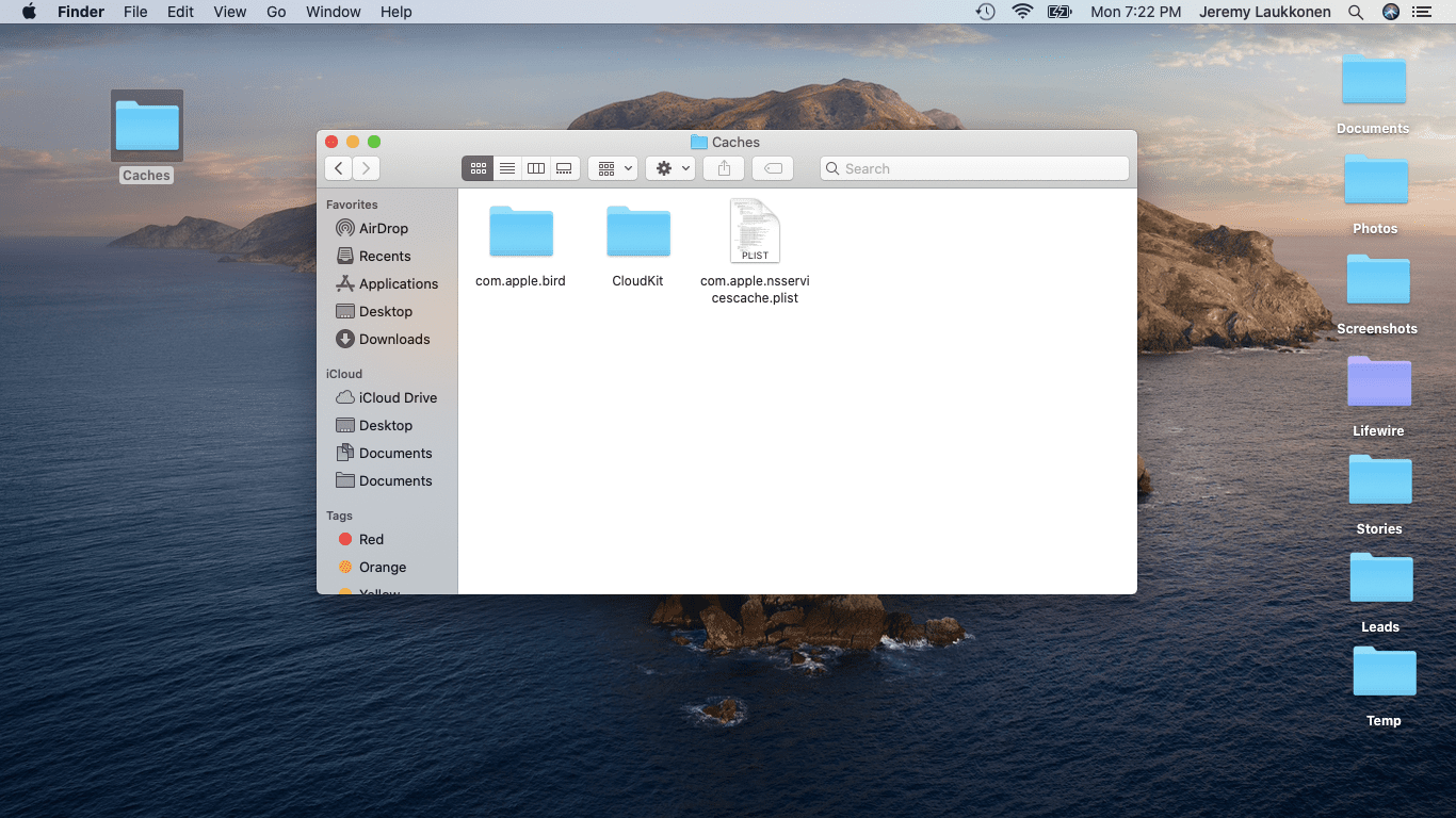En skärmdump av cachefiler som ombefolkas på en Mac.