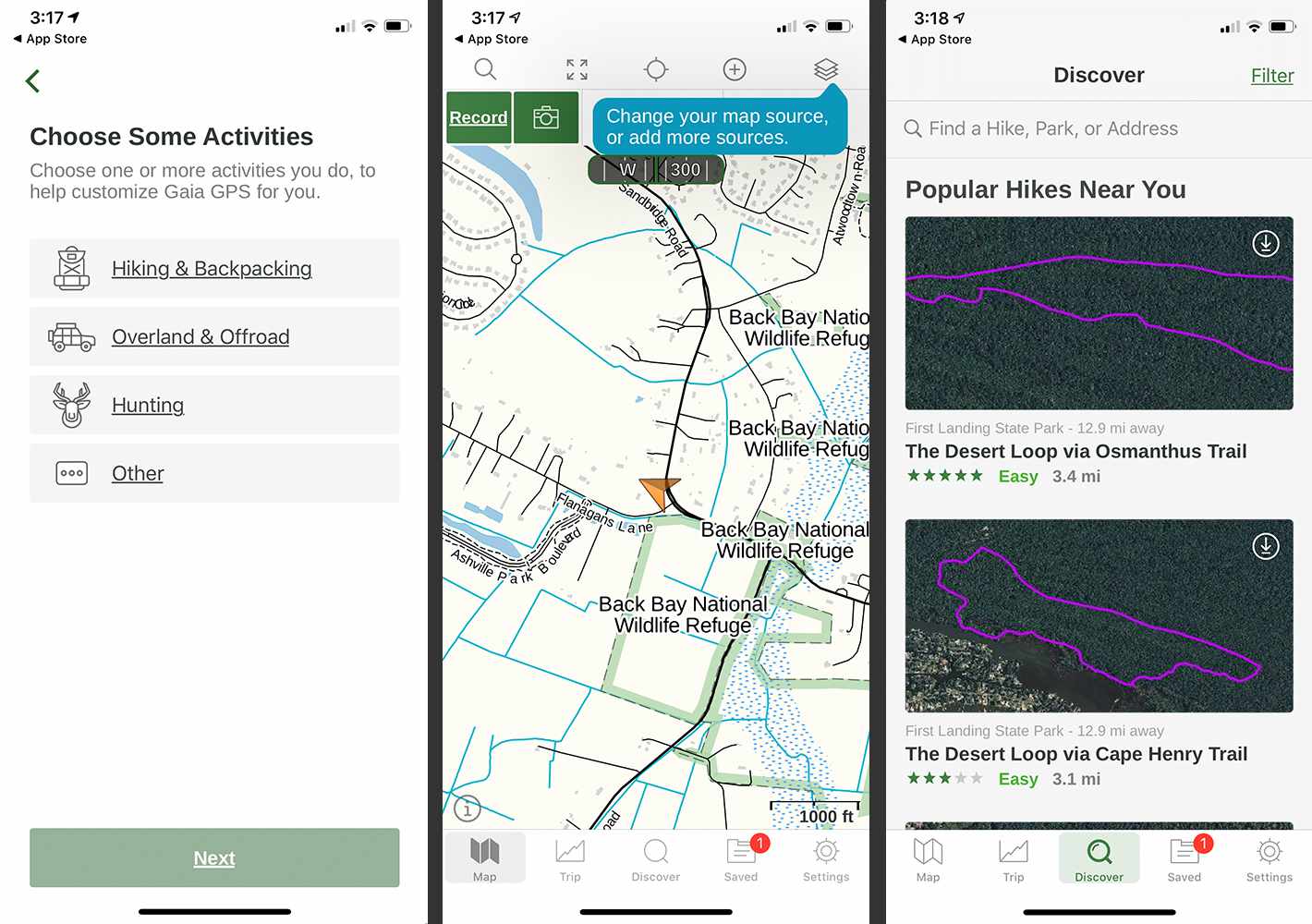 Gaia GPS-app på iPhone