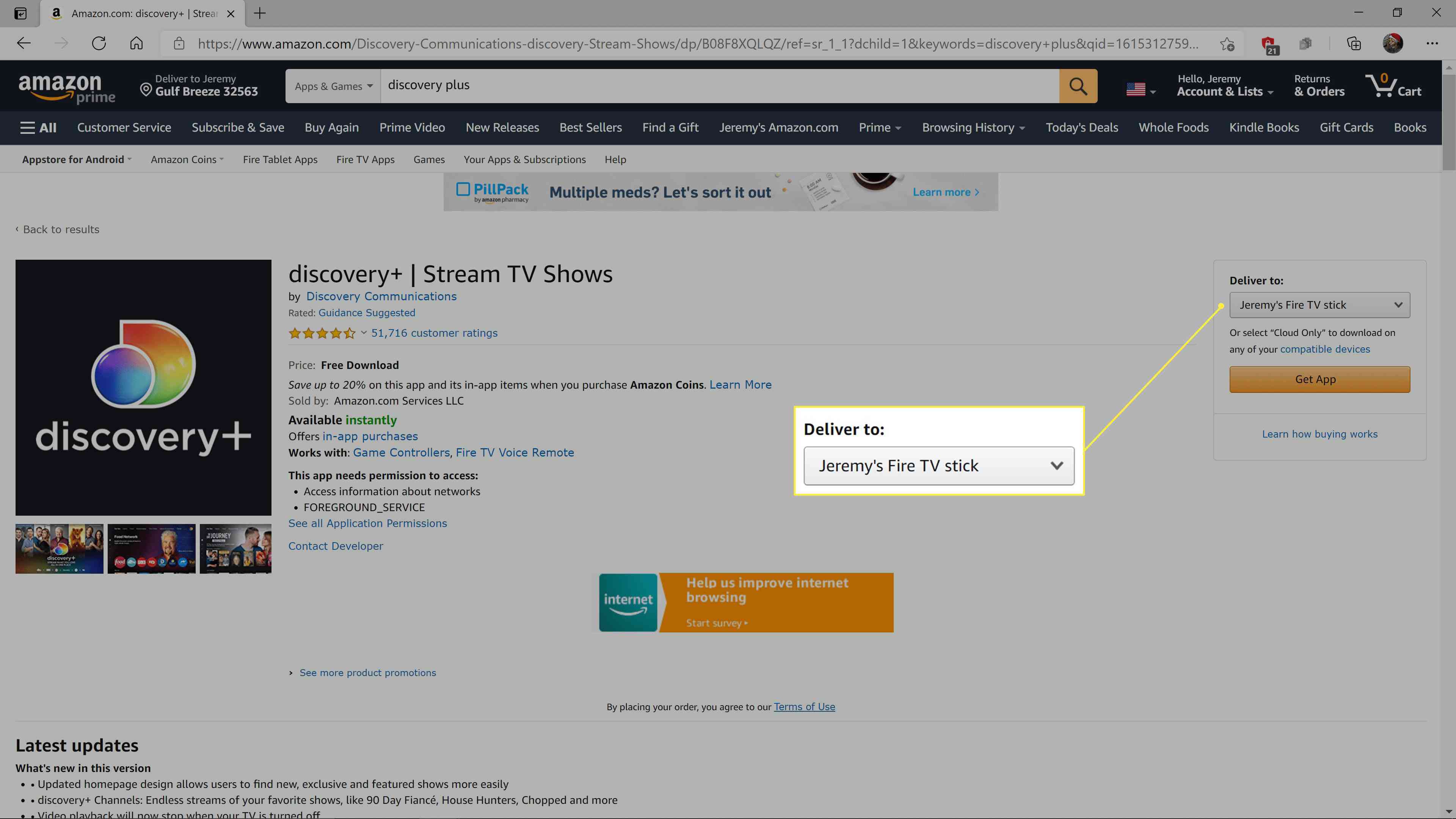 Discovery + i Amazon App Store.