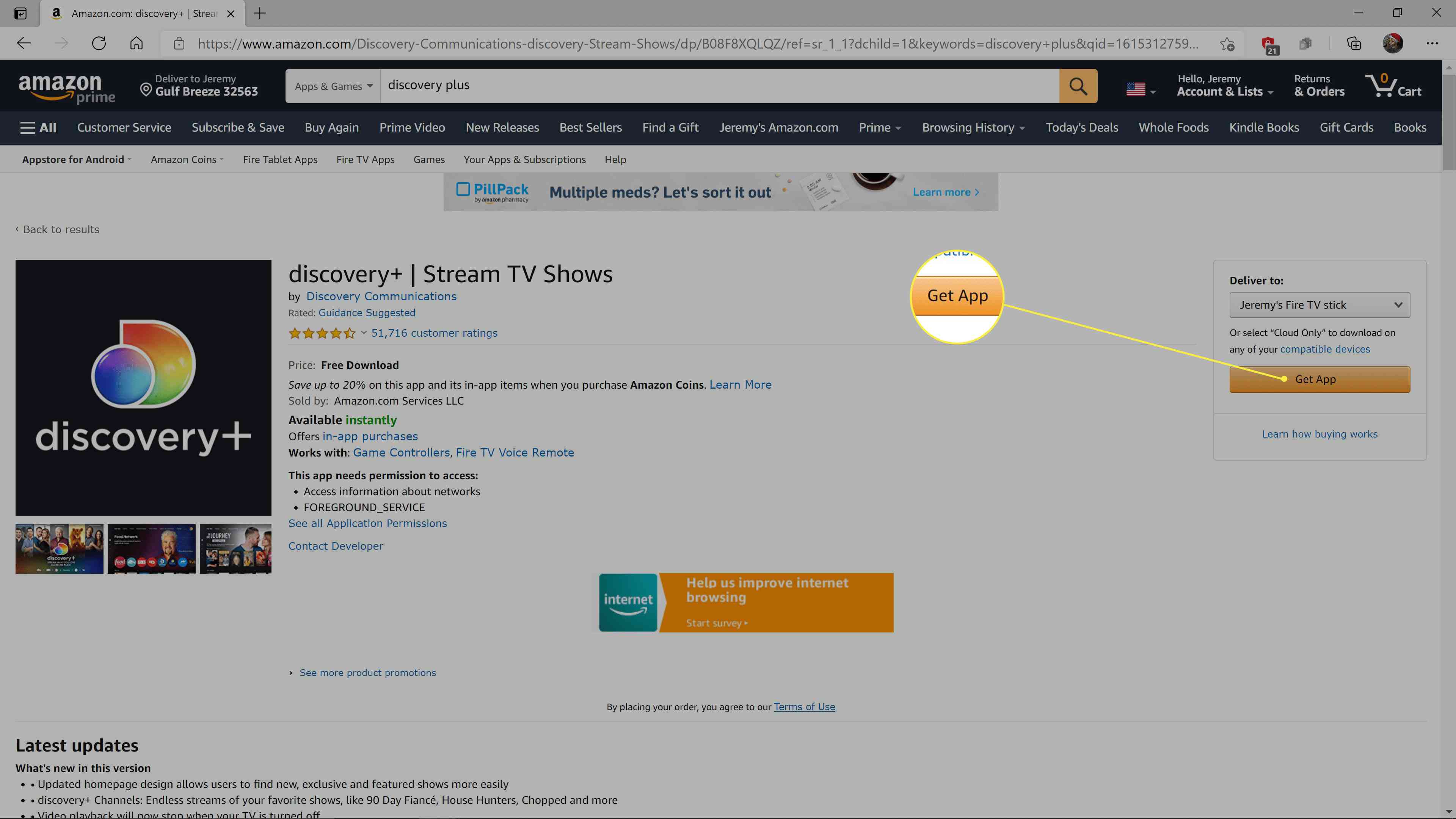 Få appen markerad i Discovery + -listan i Amazon App Store.