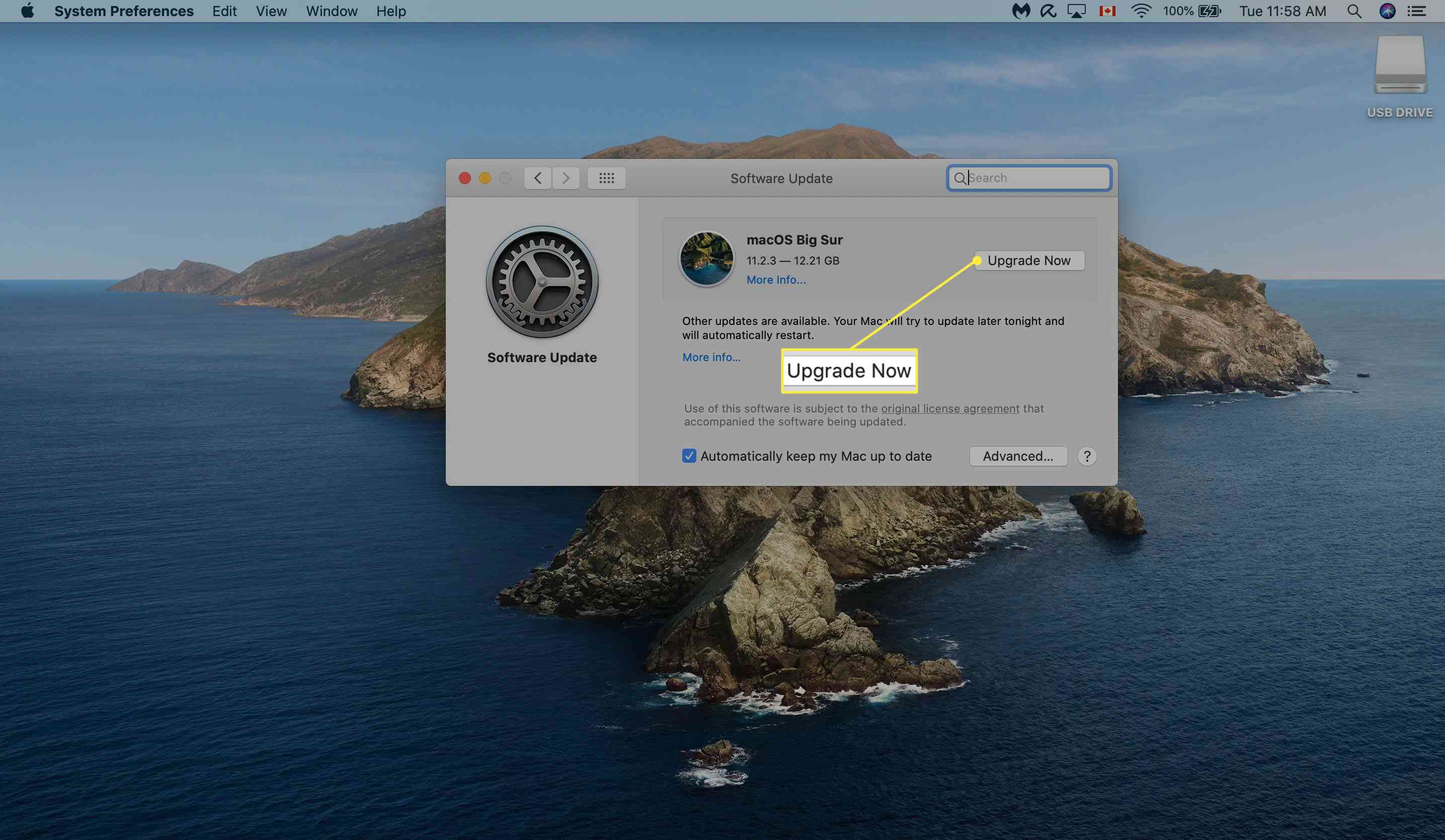 Bekräfta programuppdatering på Mac.