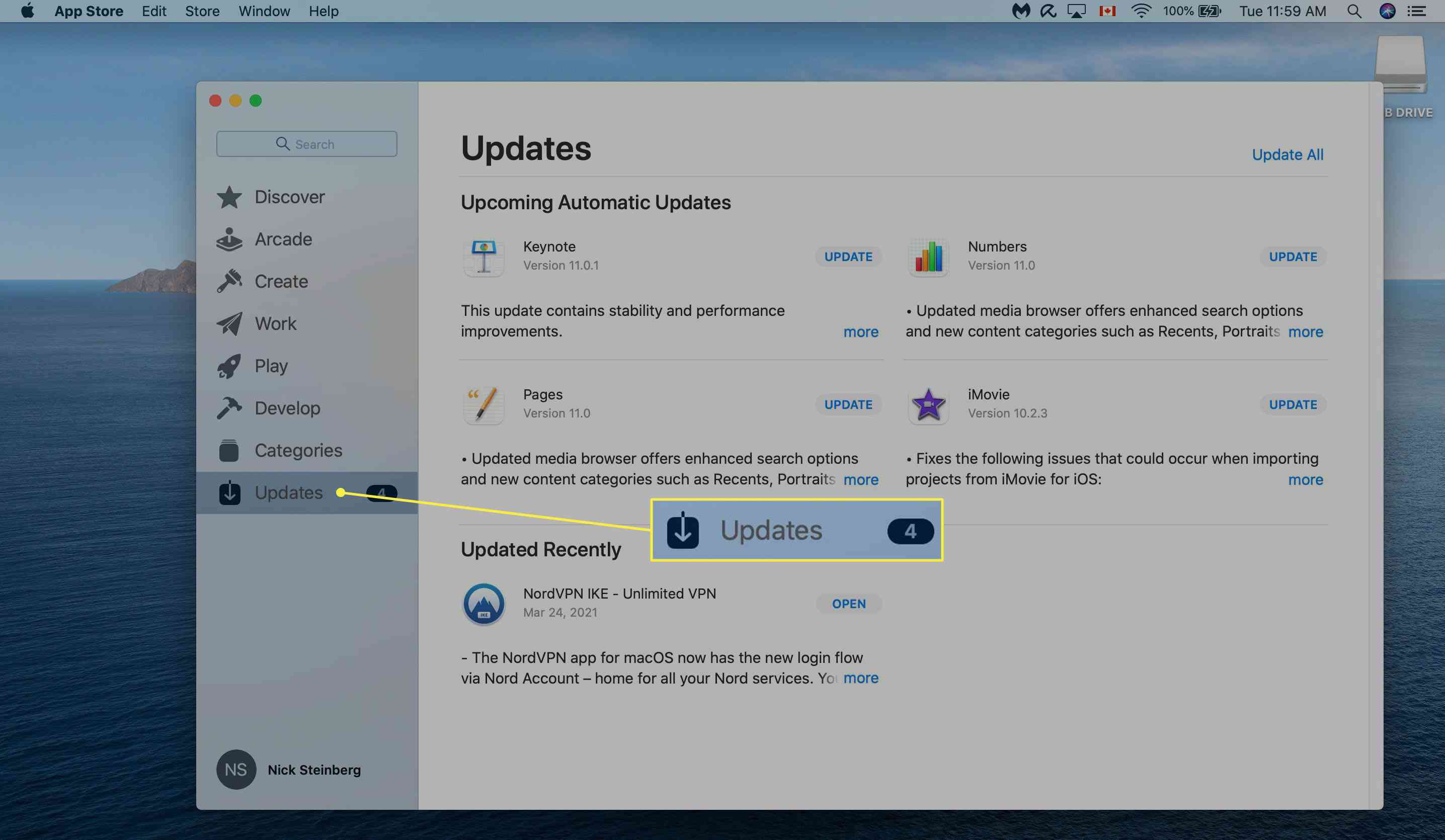 Kontrollerar Apple App Store-uppdateringar på Mac.