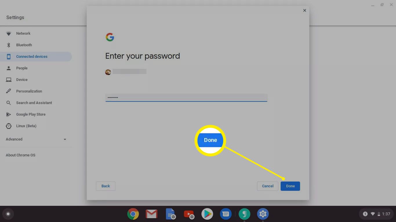 Lösenordsförfrågan i Chromebook.