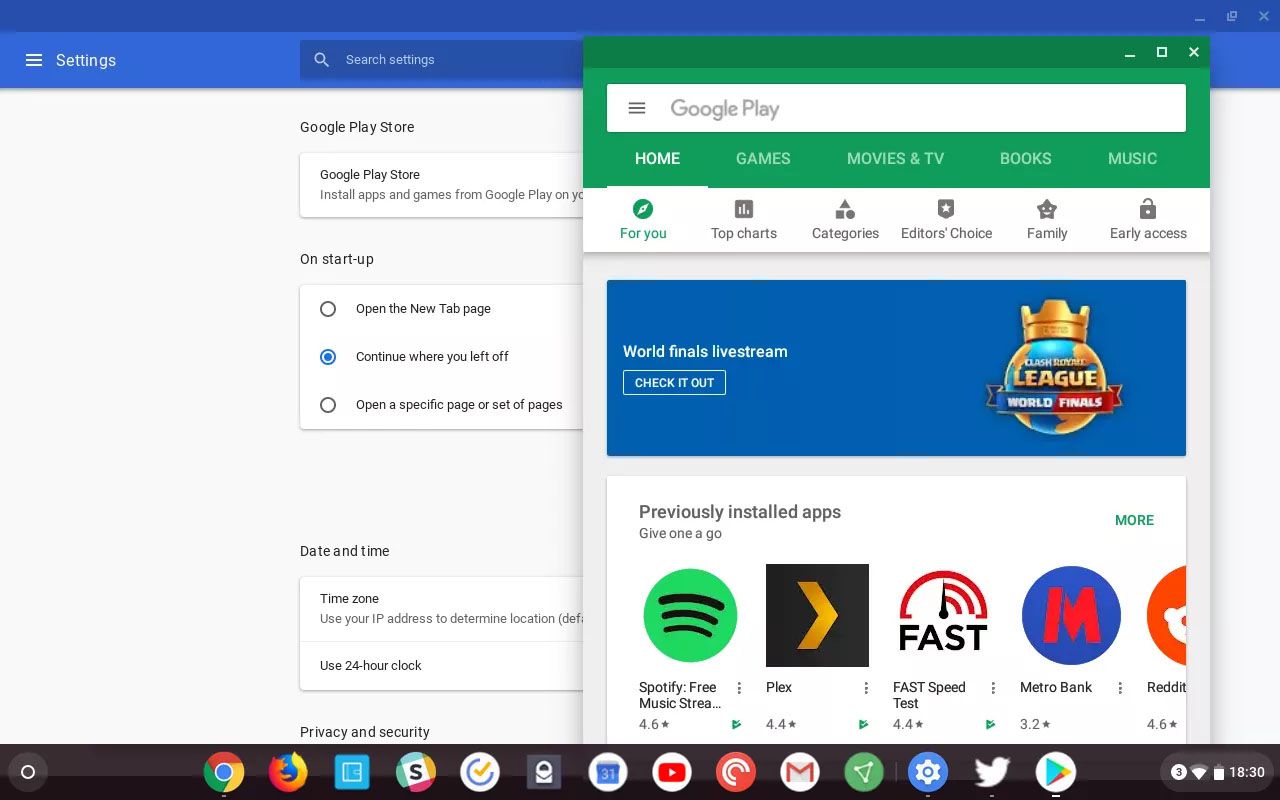 Skärmdump som visar Google Play Butik som körs på Chrome OS