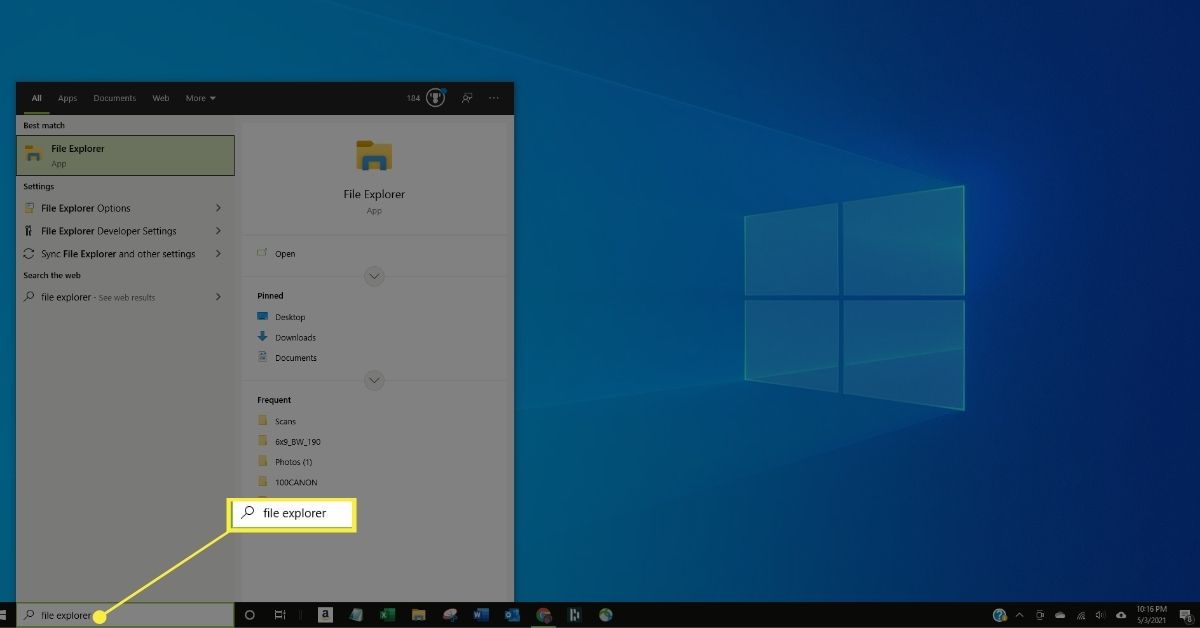 File Explorer i Windows 10-sökning.