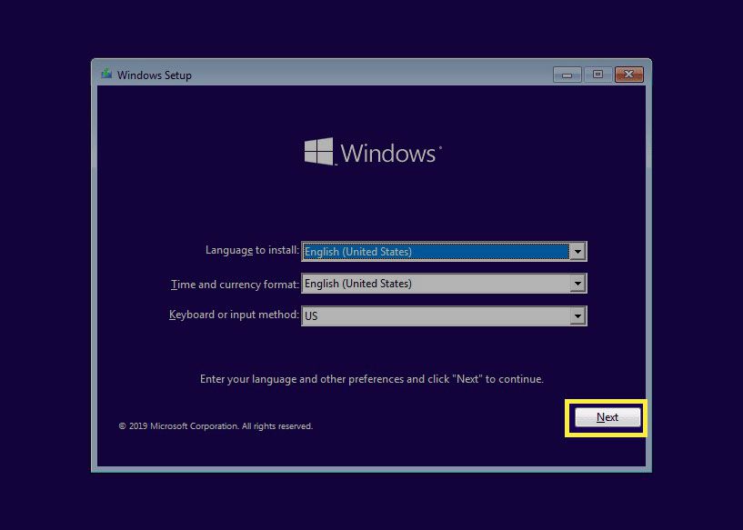 Skärmdump av installationsprogrammet för Windows 10.