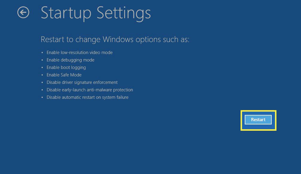 Windows 10 Avancerade startalternativ skärm.