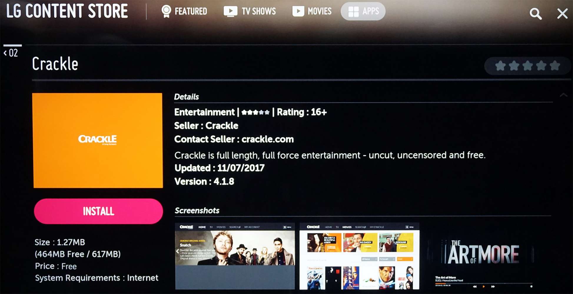 LG Content Store Crackle-app vald