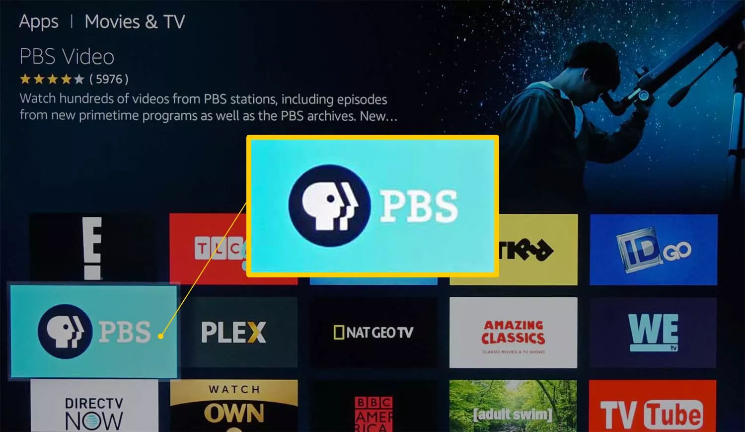 PBS-videoikon på Amazon Fire Edition TV
