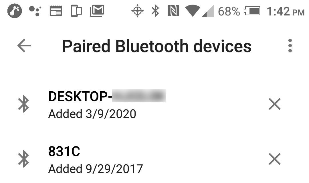 Skärmdumpar på Android visar parade Bluetooth-enheter.