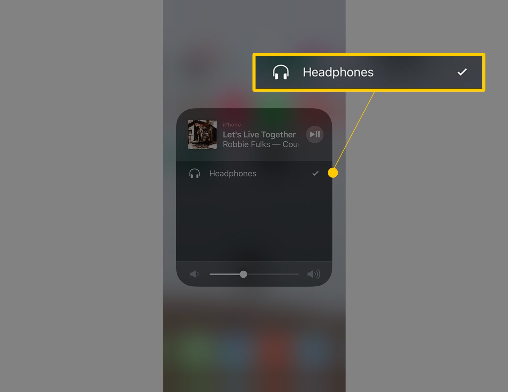 Hörlurar i AirPlay-skärmen på iOS