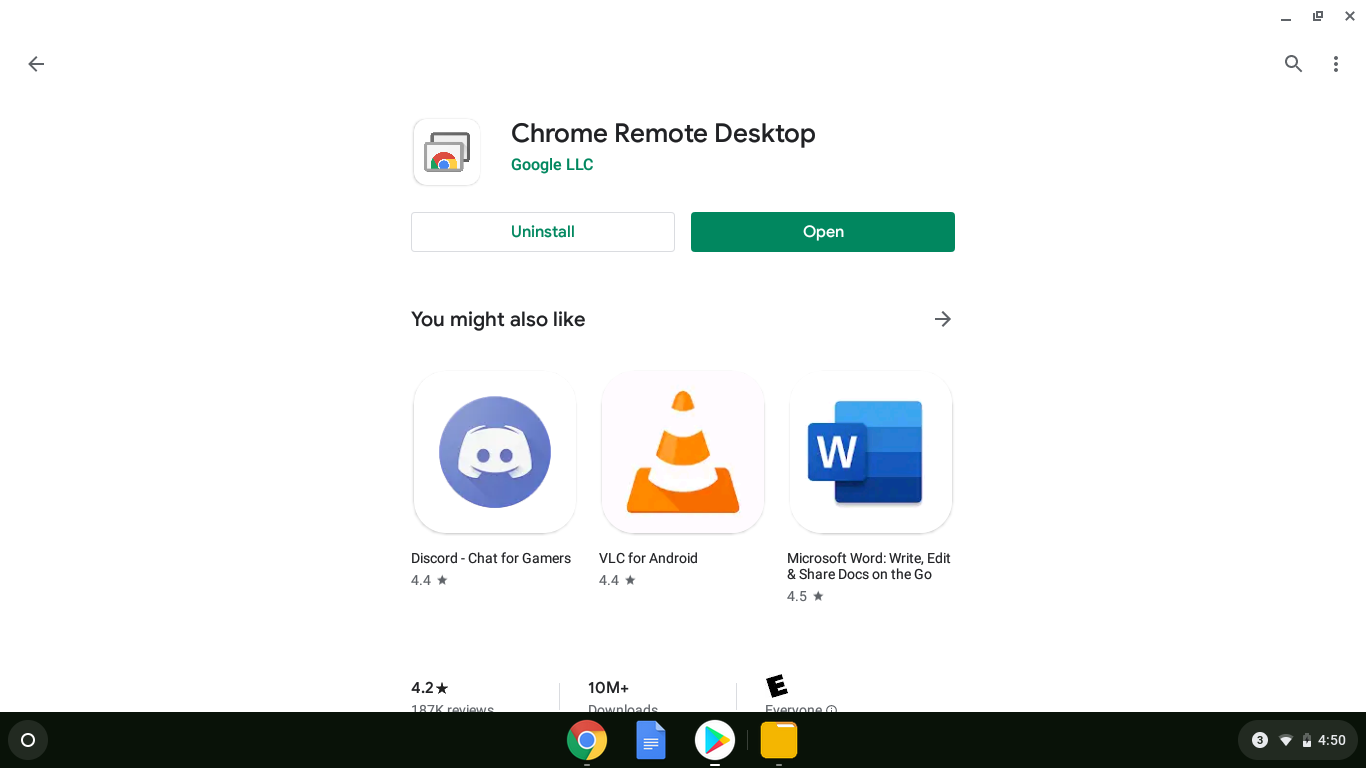 En skärmdump av Chrome Remote Desktop på Chromebook.