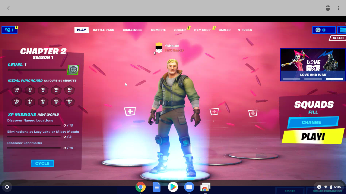 En skärmdump av Fortnite som körs via Chrome Remote Desktop.