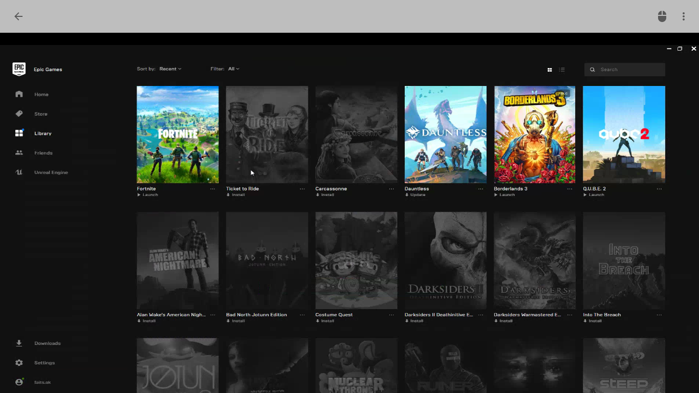 En skärmdump av Epic Games Store i Chrome Remote Desktop.