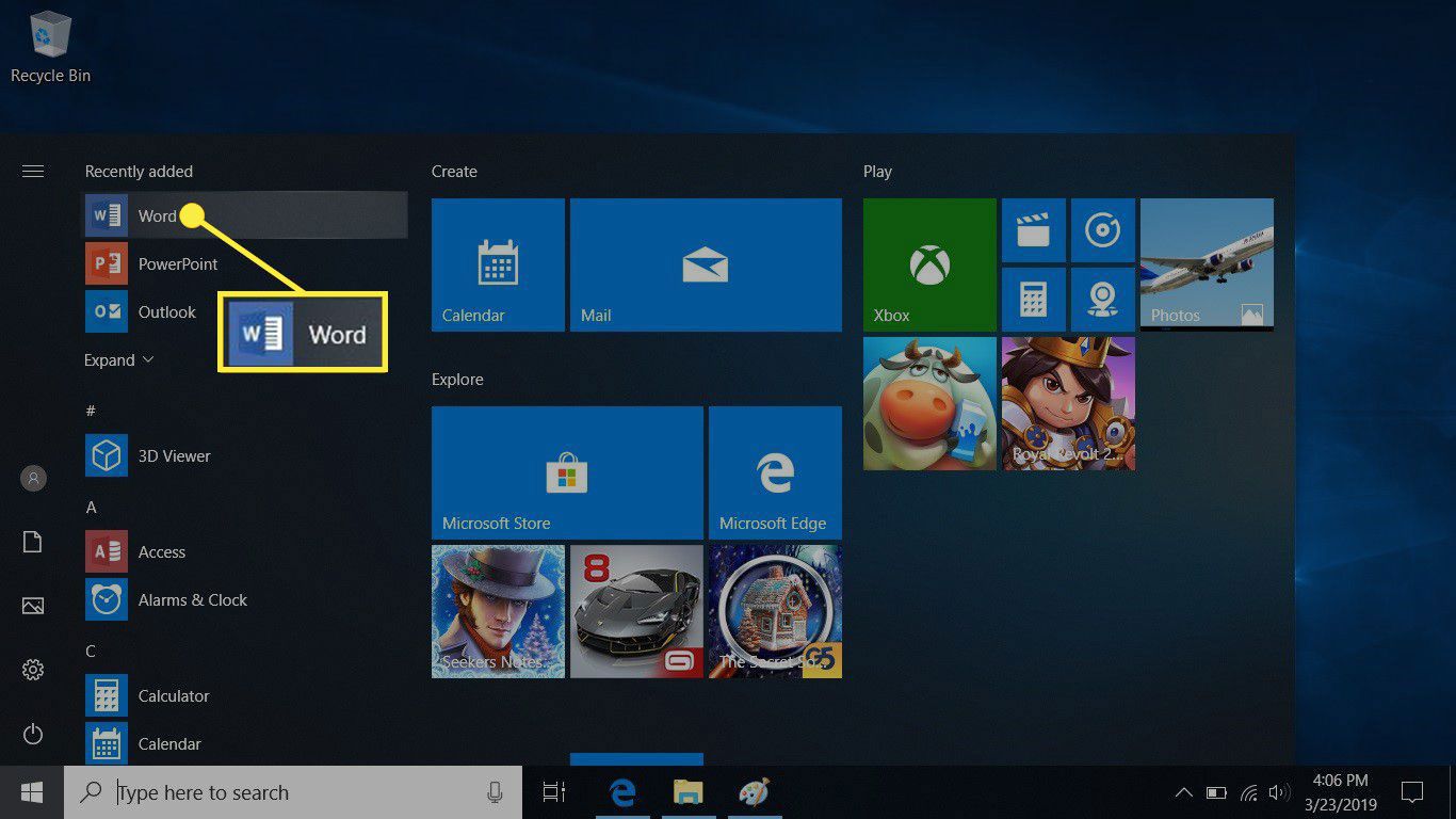 Word-ikonen i Windows 10