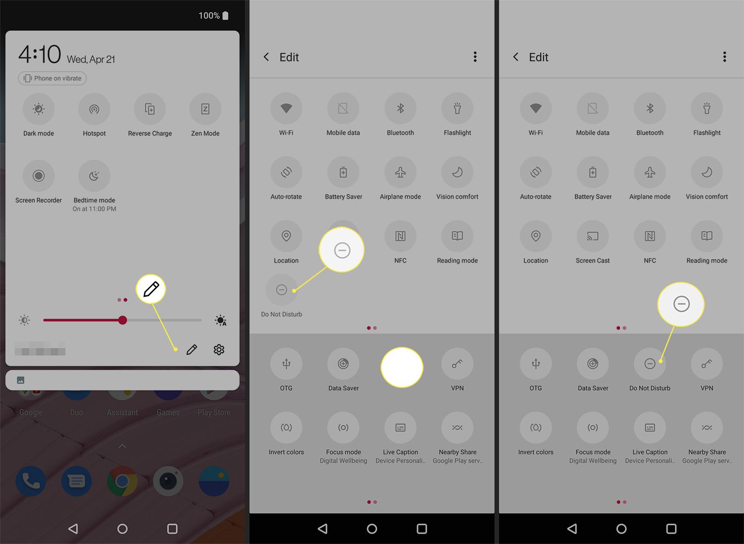 Redigera ikoner för snabbinställningar på en OnePlus 9-telefon