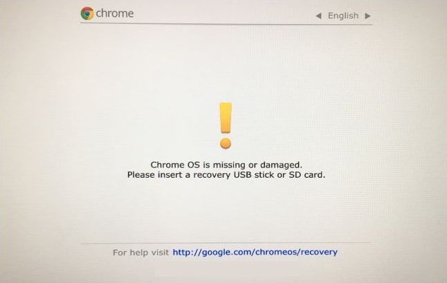 tryck Ctrl + D på skärmen som säger att Chrome OS saknas eller är skadad.