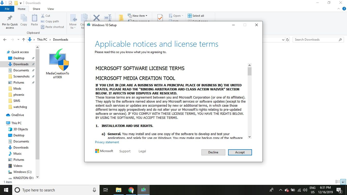 Öppna installationsverktyget för Windows 10 och välj Acceptera.