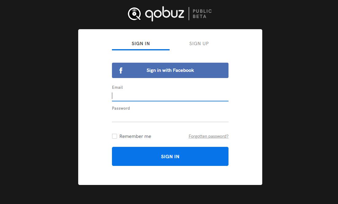 Inloggningssida för Qobuz-konto