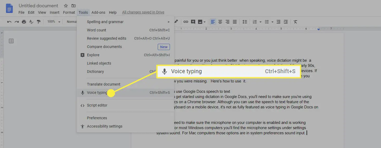 Alternativet Voice typing i Google Docs.