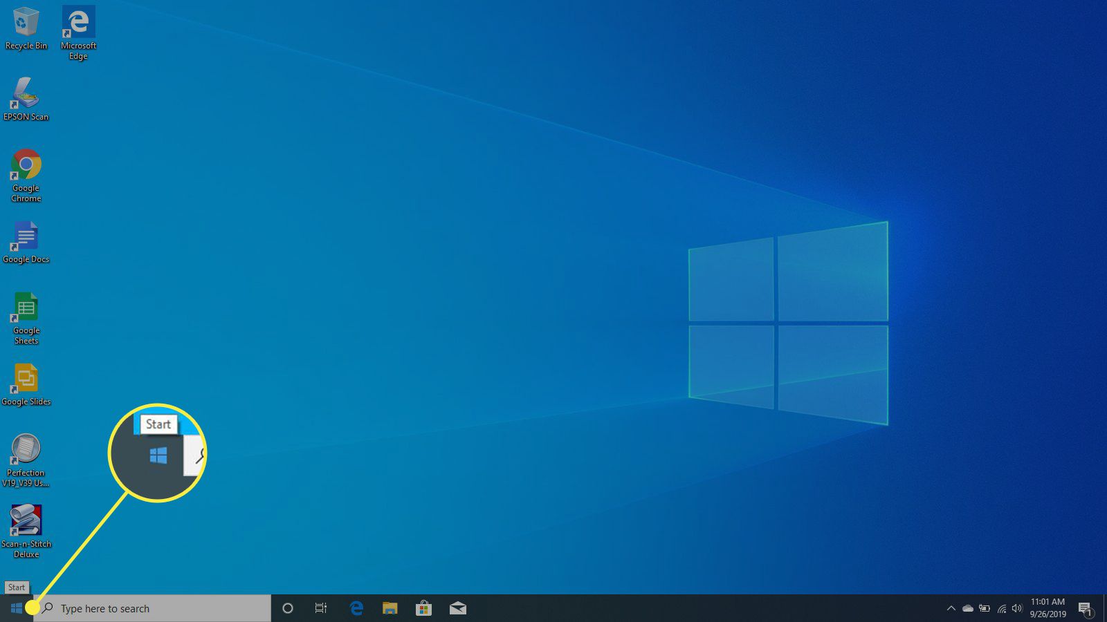 Start-knappen i Windows 10