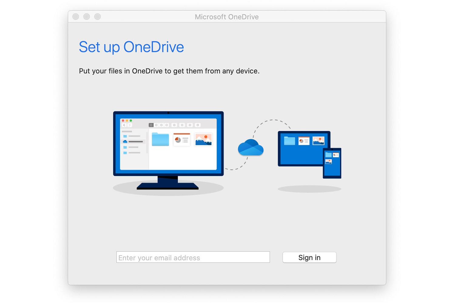 OneDrive installationsskärm på en Mac
