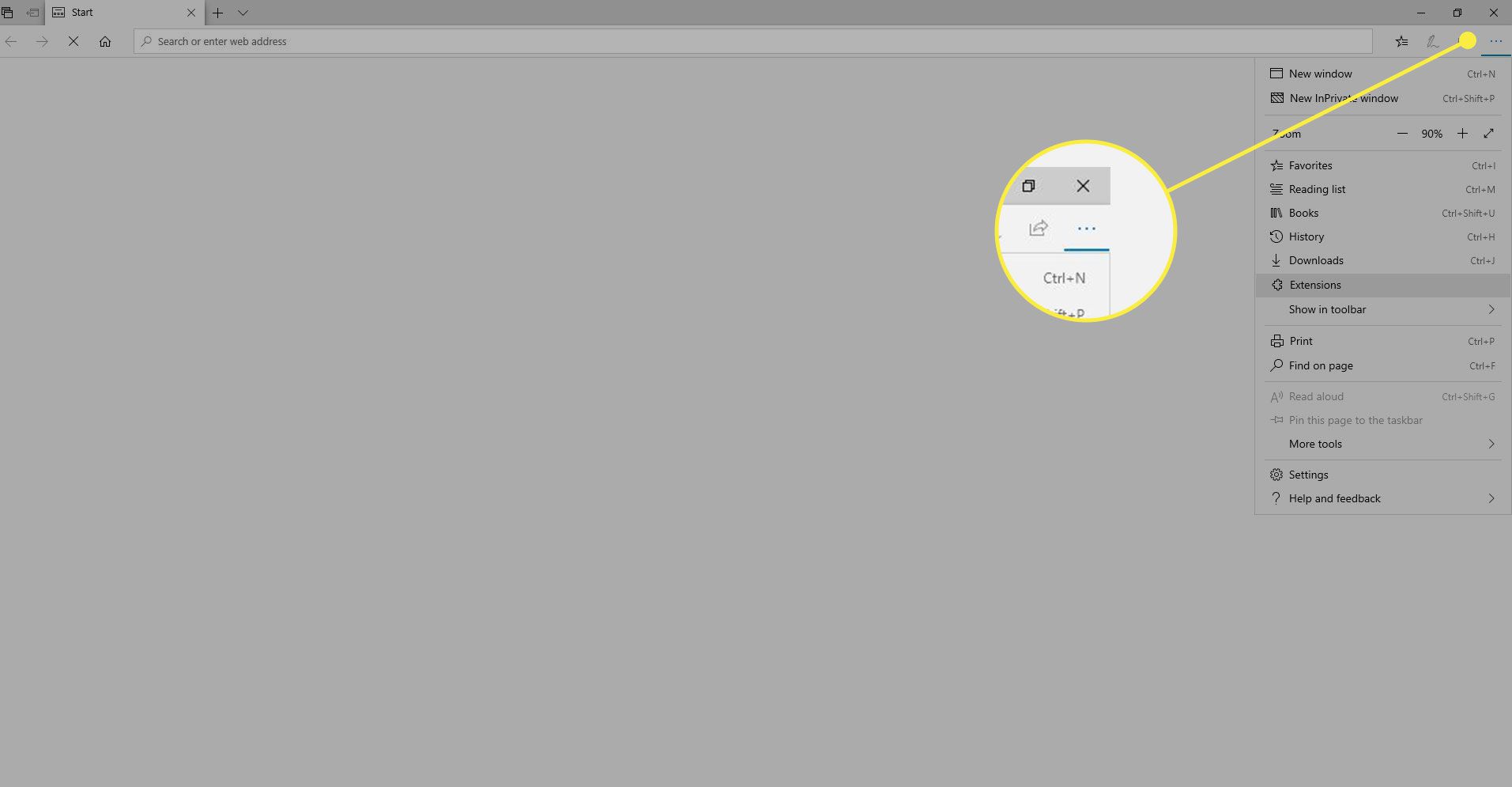 En skärmdump av Microsoft Edge med ikonen Mer markerad