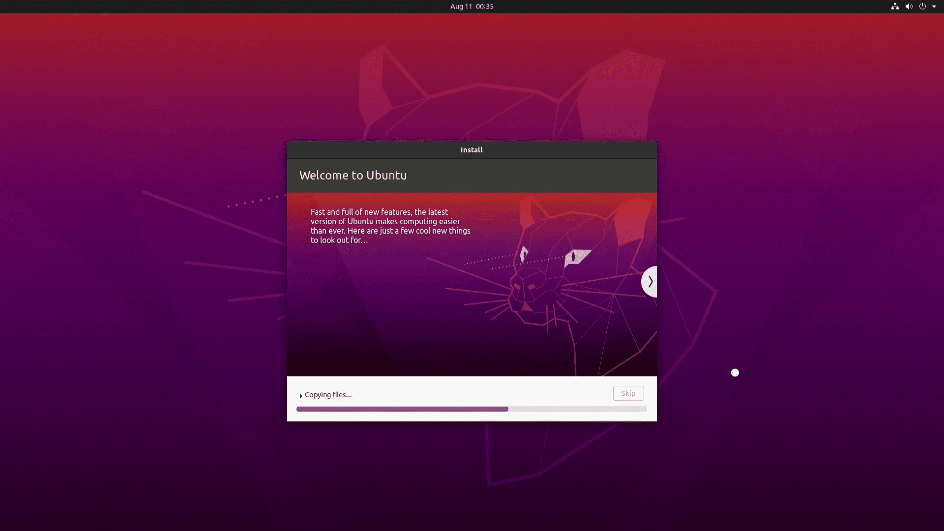 En skärmdump av installationen av Ubuntu.