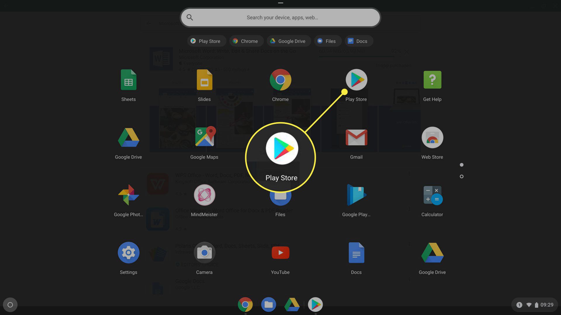 Play Store-ikonen i Chromebook Launcher