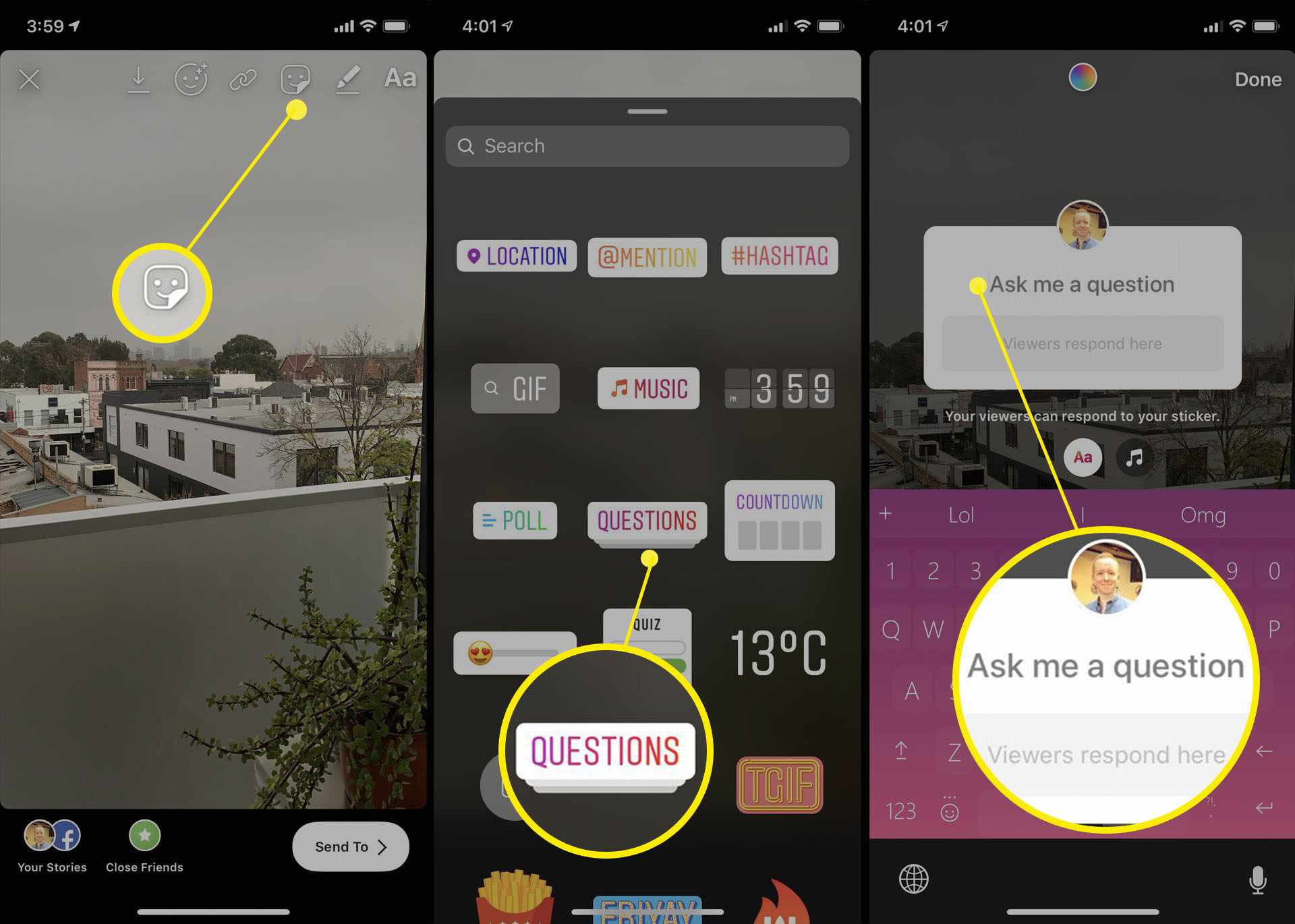 Använda Instagram Stories-frågor klistermärke i iOS Instagram-appen på iPhone.