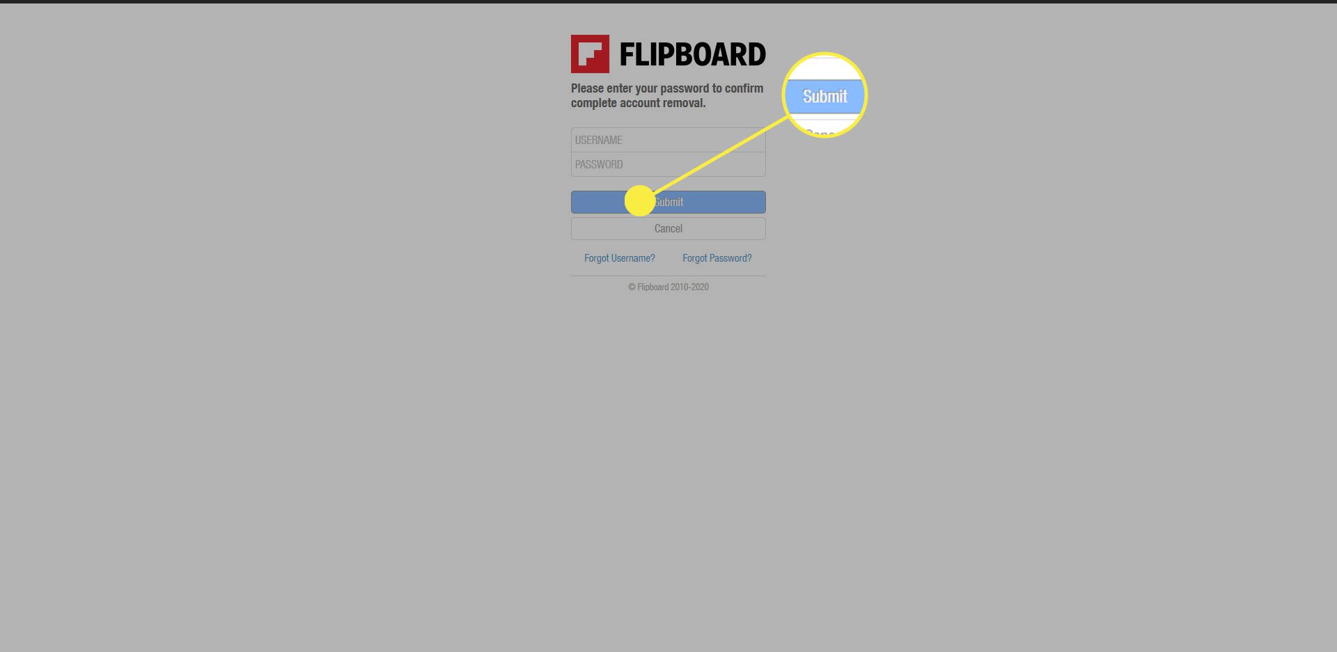 Skicka alternativet när du tar bort en profil på Flipboard.