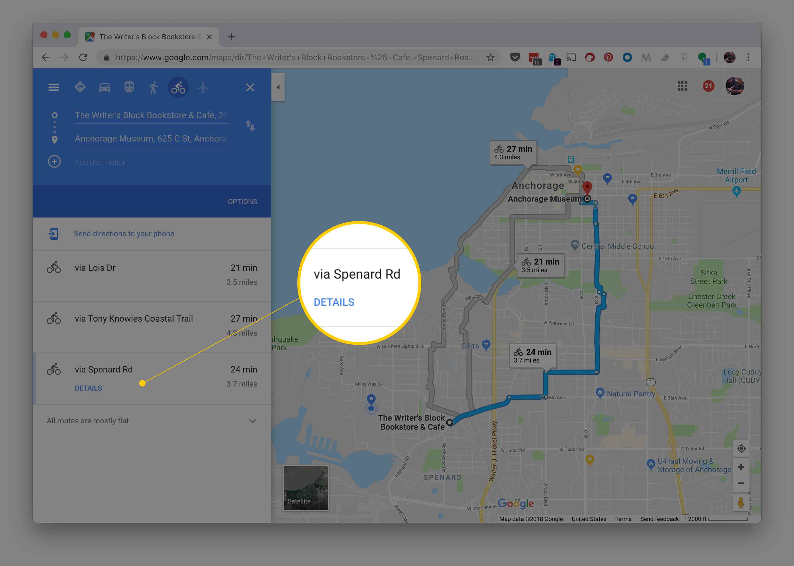 Alternativ rutt i Google Maps för cykelväg