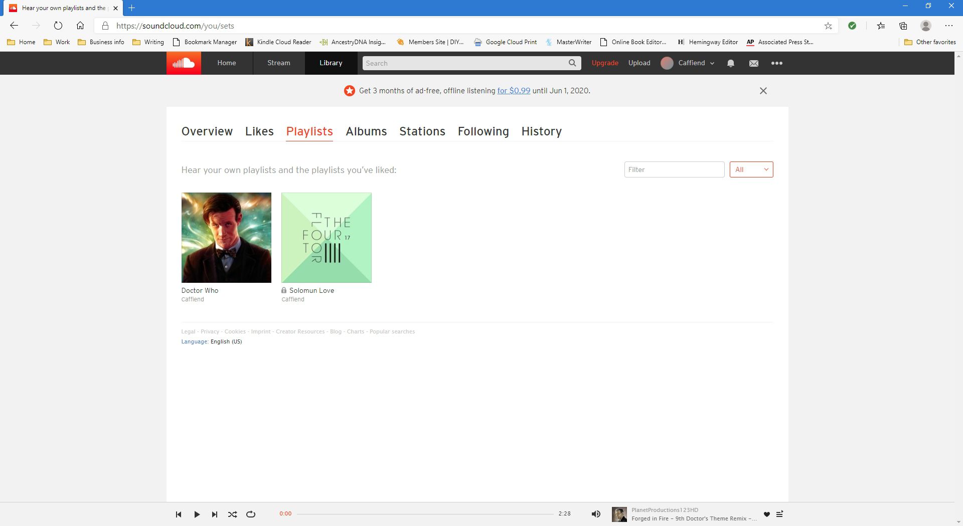 Spellistor visas på SoundCloud-webbplatsen.