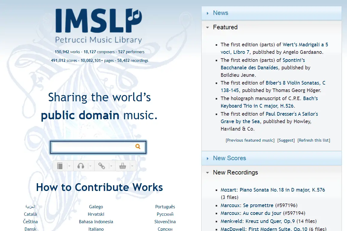 IMSLP public domain musik sökning