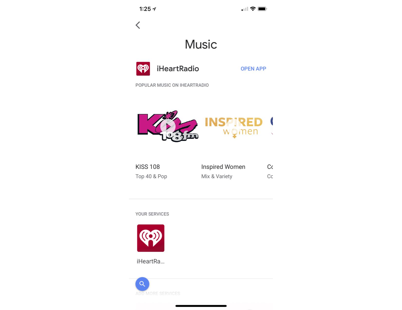 Musikmeny i Google Home-mobilappen