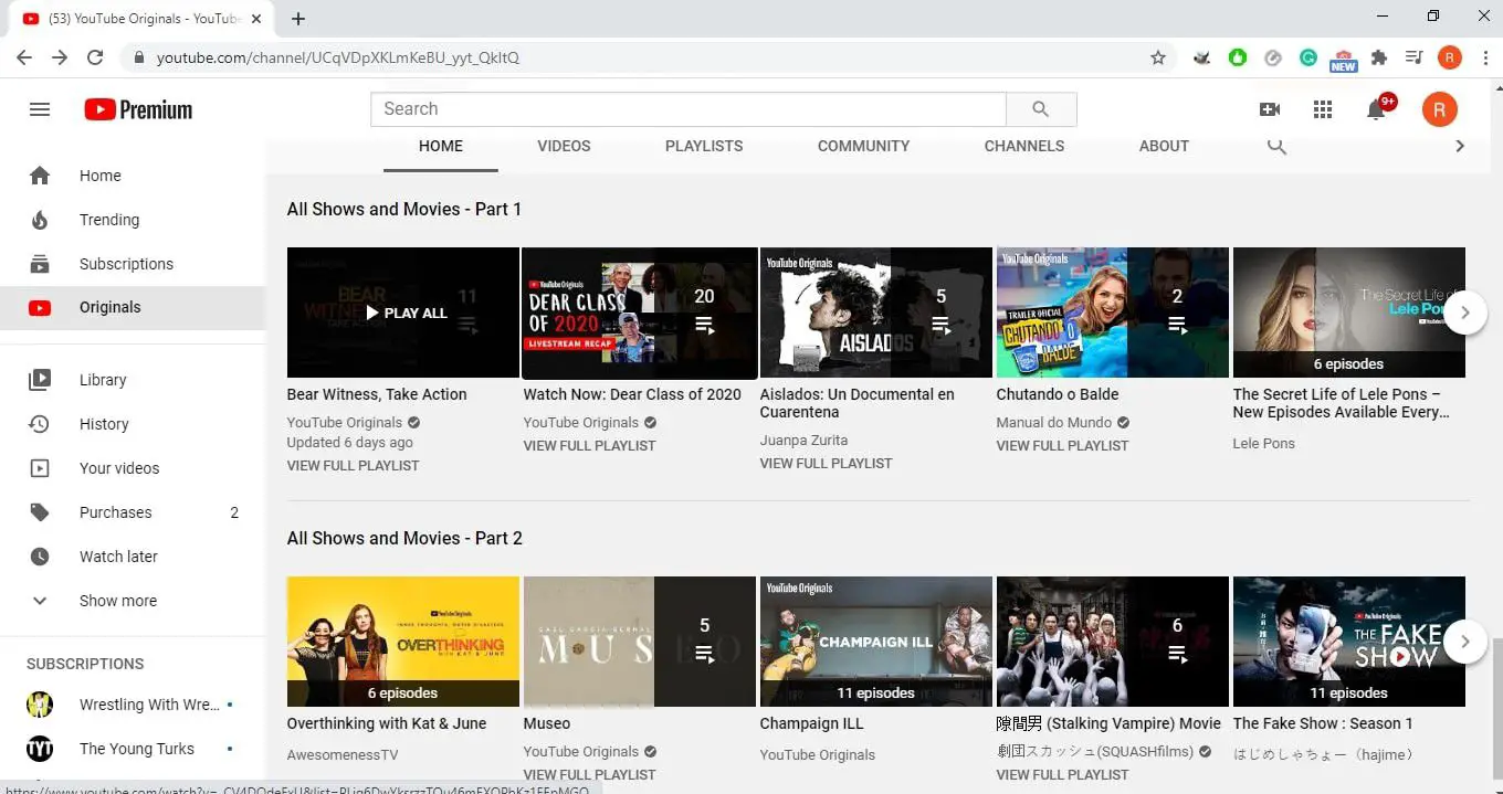YouTube Premium-originalsidan