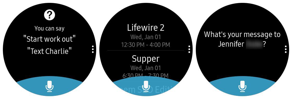 Skärmdumpar av att använda röst med Samsung Gear S3