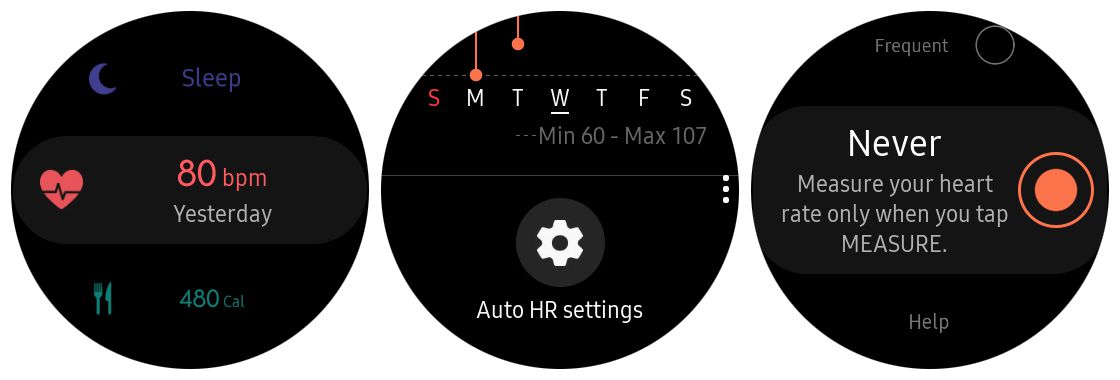 Skärmdump för att inaktivera Auto HR på Samsung Gear S3