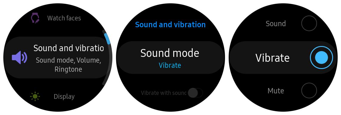 Skärmdump för att aktivera vibrering på Samsung Gear S3